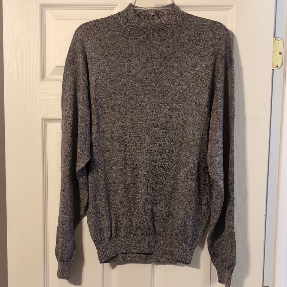 Pronto Uomo Mens Sweater Gray Silk Blend Long Sleeve Mock Neck Pullover